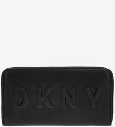 Черный кошелек на молнии с тиснением Dkny