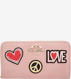 Розовый кошелек с нашивками Love Moschino