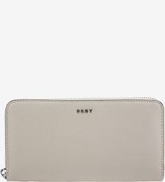 Кожаный кошелек серого цвета на молнии Dkny