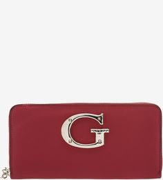 Красный кошелек на молнии с металлическим декором Guess