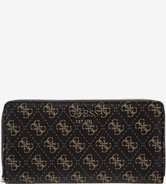 Вместительный коричневый кошелек с монограммой бренда Guess