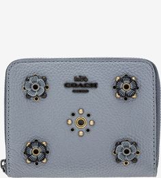 Синий кожаный кошелек с металлическим декором Coach