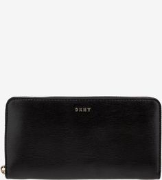 Кожаный кошелек черного цвета на молнии Dkny