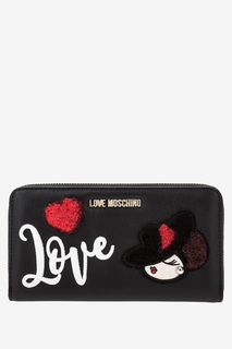 Кошелек на молнии с яркими нашивками Love Moschino