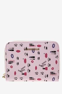 Розовый кожаный кошелек с ярким принтом Metallic Funny Face Print Coccinelle