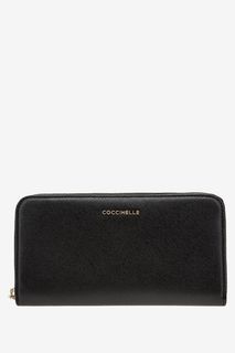Черный кожаный кошелек на молнии Metallic Saffiano Coccinelle