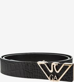 Черный кожаный ремень с выделкой под рептилию Emporio Armani