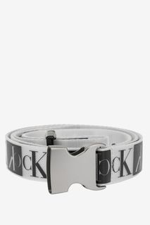 Тонкий текстильный ремень с монограммой бренда Calvin Klein Jeans