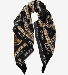 Черный платок с монограммой бренда Guess