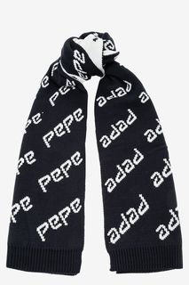 Широкий синий шарф с логотипом бренда Pepe Jeans