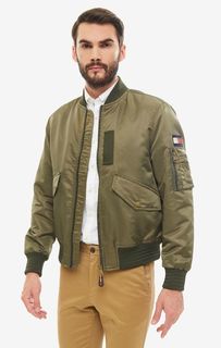 Куртка-бомбер цвета хаки с карманами Tommy Hilfiger