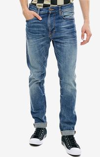 Синие джинсы с заломами Lean Dean Nudie Jeans