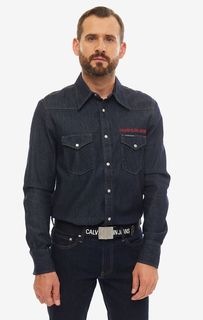 Синяя джинсовая рубашка с контрастной строчкой Calvin Klein Jeans