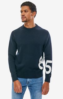 Синий хлопковый джемпер с круглым вырезом Tommy Hilfiger