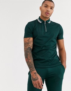 Темно-зеленая футболка-поло с молнией от комплекта ASOS DESIGN-Зеленый