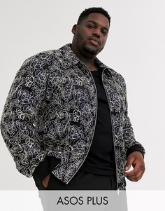 Куртка Харрингтон с золотистой цветочной вышивкой ASOS DESIGN Plus-Темно-синий