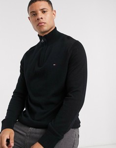 Черный джемпер из овечьей шерсти с короткой молнией Tommy Hilfiger