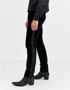 Черные бархатные супероблегающие брюки с сатиновой отделкой Twisted Tailor-Черный