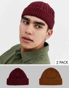 2 шапки-бини табачного и бордового цвета ASOS DESIGN-Мульти
