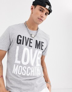 Серая футболка с принтом \"give me love\" Love Moschinо-Серый