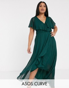 Платье макси в полоску с кейпом и асимметричным подолом ASOS DESIGN Curve-Зеленый