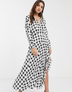 Платье миди с узором \"гусиная лапка\" и запахом ASOS DESIGN-Мульти
