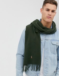 Шерстяной шарф оливкового цвета с логотипом Polo Ralph Lauren-Зеленый