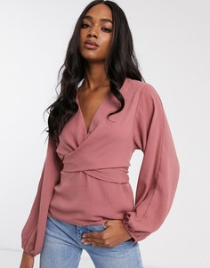 Лонгслив с драпировкой спереди ASOS DESIGN-Бесцветный