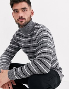 Черно-белый обтягивающий джемпер в полоску с высоким воротником ASOS DESIGN-Серый