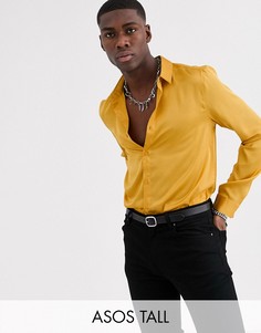 Атласная рубашка горчичного цвета ASOS DESIGN Tall-Желтый