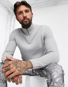 Фактурный джемпер на молнии в рубчик ASOS DESIGN-Синий