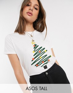 Новогодняя футболка с елкой ASOS DESIGN Tall-Белый