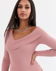 Розовое трикотажное боди Missguided-Розовый