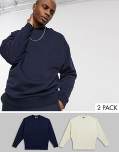 2 oversize-свитшота темно-синего/бежевого цвета ASOS DESIGN-Мульти