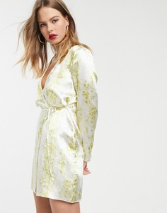 Атласное платье мини с запахом и змеиным принтом ASOS DESIGN-Мульти