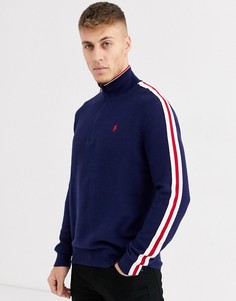 Темно-синий джемпер с короткой молнией и полоской по бокам Polo Ralph Lauren