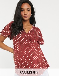 Топ в горошек с запахом New Look Maternity-Коричневый