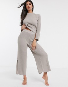 Трикотажные брюки с широкими штанинами и разрезами ASOS DESIGN-Бежевый
