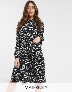 Платье-рубашка для кормления с принтом Mamalicious Maternity-Черный Mama.Licious