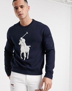 Темно-синий свитшот с большим махровым логотипом Polo Ralph Lauren