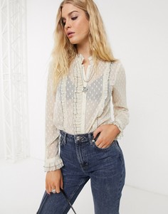 Блузка в горошек с оборками Topshop-Кремовый
