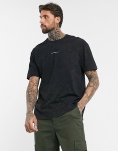 Черная oversize-футболка с эффектом кислотной стирки и логотипом Good For Nothing-Черный