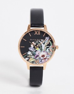 Часы с черным кожаным ремешком Olivia Burton OB16EG155 Enchanted Garden-Черный