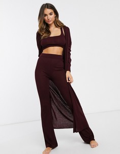 Комплект для дома из топа на бретельках, брюк и кардигана ASOS DESIGN-Коричневый