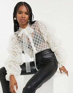 Блузка с завязкой и объемными рукавами Sister Jane-Кремовый