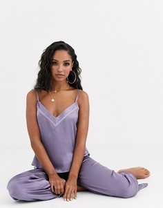 Атласный пижамный топ на бретелях с серебристой отделкой ASOS DESIGN mix & match-Фиолетовый