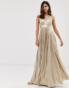 Плиссированное платье макси с эффектом металлик City Goddess-Бежевый