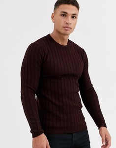 Бордовый обтягивающий джемпер в рубчик ASOS DESIGN-Красный