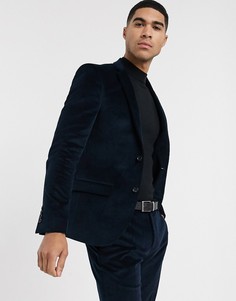Синий вельветовый приталенный пиджак River Island