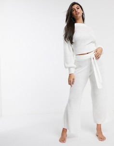 Трикотажные брюки для дома с широкими штанинами ASOS DESIGN-Белый